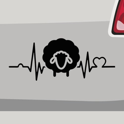 Aufkleber - Schaf Herzschlag Tier Farm - Sticker, Folienaukleber für Auto, Motorrad, Fahrrad, Laptop, LKW (20x8cm | Schwarz)
