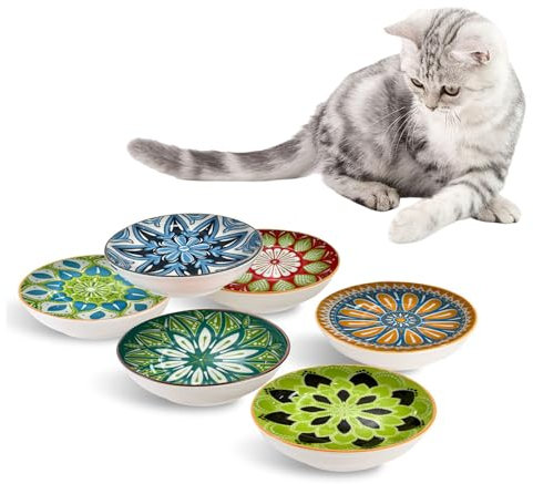 Gamelle Chat Ceramique, 6 Pièces Gamelles en Céramique pour Chat, Bol Plates pour Chatons et Chiots,Facile à Nettoyer idéales pour Les Amoureux des Chats