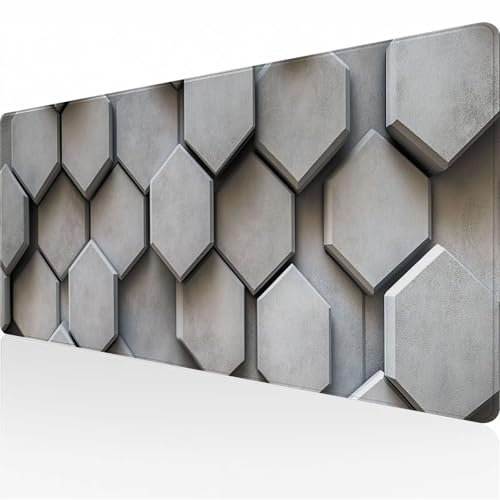 Xyyhdm Alfombrilla Ratón XXL Gaming Mouse Pad Grande Hexágono Gris 900x400x3mm Tapete Escritorio con Bordes Cosidos, Fondo de Goma Antideslizante, Alfombra Ratón Impermeable para PC, Gamer, Desk 3669