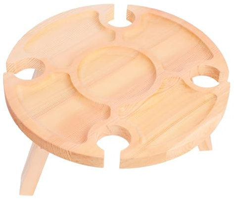 BESPORTBLE 1 Pc Mesa Comida Bandeja para Servir Bebidas Estantería De Vino Escritorio Plegable Pequeño Restaurante Portátil Porta Vino Tablas De Embutidos Piscina Pararse Portón Taza Madera