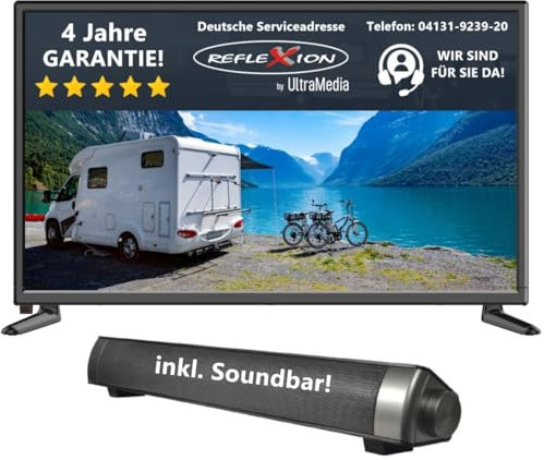 Reflexion 22 Zoll Fernseher mit Soundbar - 12V KFZ-Adapter für Wohnmobile und Wohnwagen - HDMI, USB, Bluetooth - LED2225SB