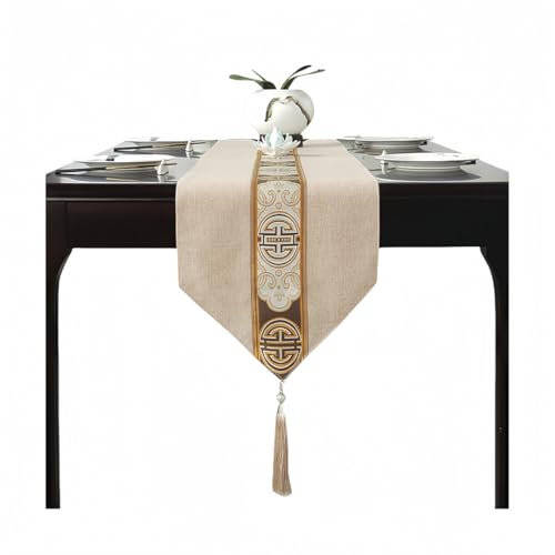 Chemins De Table Nappe à Thé Rectangulaire Grise Zen Chinoise, Chemin De Table Imperméable Et Résistant à l'huile - 33 X 80cm