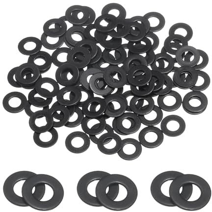 sourcing map 100 Pcs M3 Stainless Steel Flat Washers, 3.2mm ID x 7mm OD x 0.5mm Thick Black Zinc Plated Metal Washers for Screws and Bolts