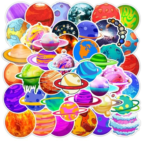 50 PCS Planet Water Bottle Stickers for Kids Star Stickers for Water Bottles Laptop Scrapbook Waterproof Vinyl Decals Space Stickers for Teaching Rewards