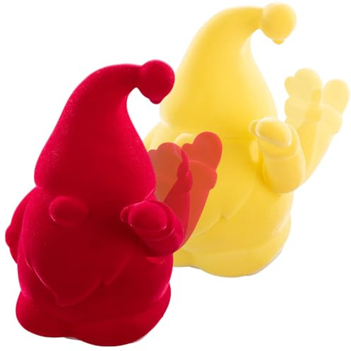 infactory Troll Zwerg Gnom Figuren: 2er-Set Winke-Gartenzwerge, 16,5 cm, beflockt, Batterie, gelb und rot (Gartenzwergdekos, Dwarf, Wackel)