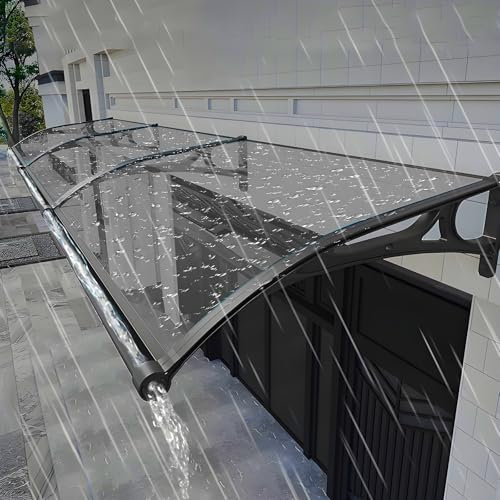 Auvent de Porte et Fenêtres Extérieure, Marquise de Porte Exterieur en Polycarbonate et Alliage D'aluminium, Contre la Pluie UV Protection, pour Maison, Balcon, Garage, Fenêtre, Terrasse(Transparent,1