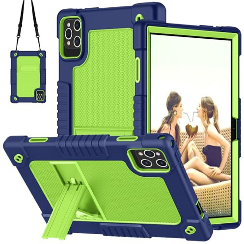 FIEWESEY for ZONKO D106 10 inch Android 14 Tablet Case,for VOZIZOV D106 Case,Heavy Duty Shockproof Kids Cover with Shoulder Strap Kickstand for ZONKO D106/MOONSTARS D106B Tablet (Navy/Green)