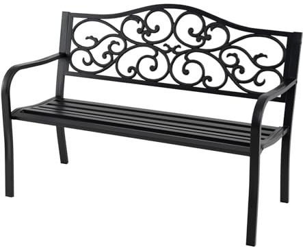 GOPLUS Gartenbank Metall, 2-3 Sitzer Parkbank wetterfest bis 300kg belastbar, Terrassenbank mit Rücklehne und Armlehne, Sitzbank Outdoor Antik für Garten Balkon Terrassen, 128 x 62 x 89 cm