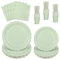 125 Pcs Sage Green Paper Plates and Napkins, Sage Green Party Supplies Include Scalloped Plate Paper Napkin Cup Straws for Baby Shower, Wedding, Birthday