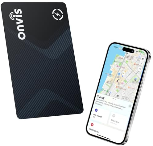 Onvis Smart Traceur Carte, Bluetooth Wallet Finder Card Compatible Avec Apple Find My (iOS Uniquement), Localisateurs d’Objets Tracker Pour Portefeuille Clés Bagages Valise, Apple MFi Certifiée