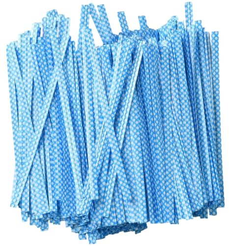 CREATCABIN 500 Stück Plastiktüten Drehverschlüsse Brotbeutel Verschlüsse 10cm Wiederverwendbar Gepunkteter Drahtbinder Für Bäckerei Verpackung Süßigkeiten Kaffee Leckereien Snacks Cake Pops Himmelblau