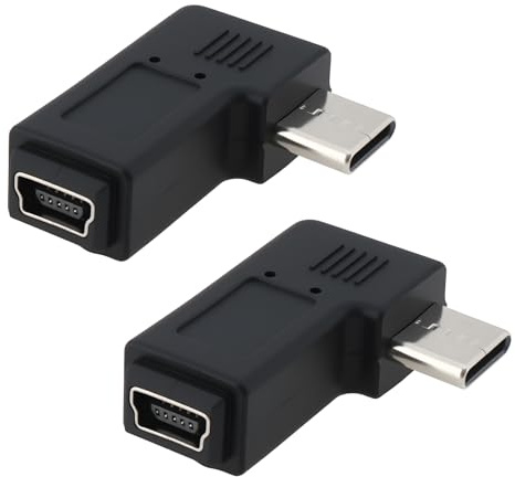 Be In Your Mind 2x Type-C Male to Mini USB Female Adapter Converter for Charging Data Transfer in Tight Space