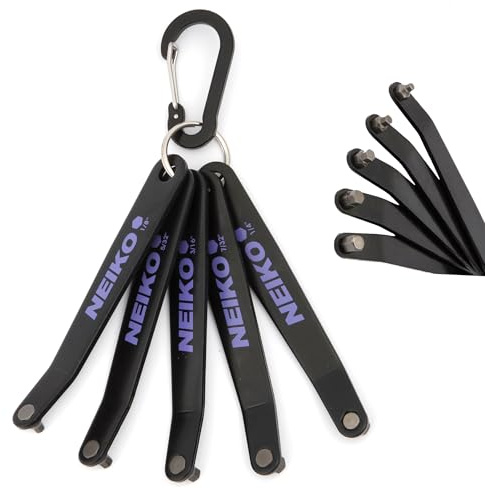 NEIKO 01320A Ultra Low Profile Offset Screwdriver Hex Set, 5 Pc, Heavy Duty S2 Steel Construction, SAE, 10mm Bit Depth, Angled Hex Bit, Bent Screwdriver for Tight Spaces, Allen Wrench Keychain