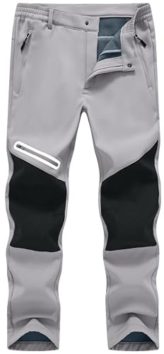 Tyhengta Outdoor Waterproof Trousers Men Winter Fleece Trouser Work Hiking Walking Camping Trousers with Zip Pockets