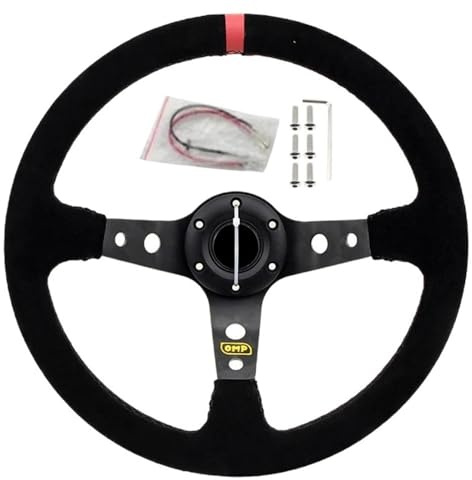 Sportlenkrad Auto-modifiziertes Sportlenkrad, Wildleder, mattes Leder, 14 Zoll, 350 mm, 6-Loch, rot, blau, gelb, Nachahmung(Red)