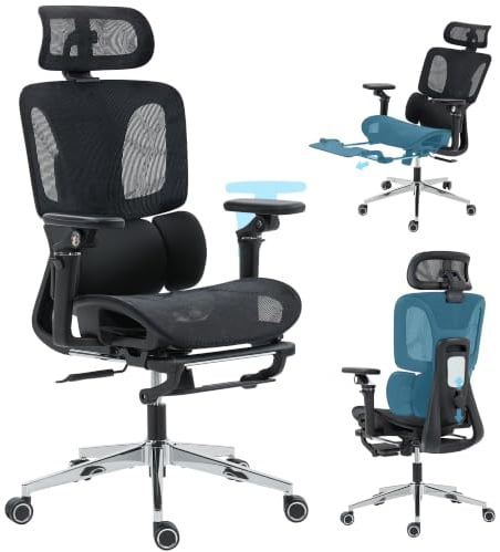 HOMCOM Bürostuhl Ergonomisch Schreibtischstuhl mit 6D-Armlehnen, Schwarz | Dreistufig Verstellbare Lendenstütze, Verstellbare Sitztiefe, Drehbare Kopfstütze, Höhenverstellbar, Neigungsfunktion