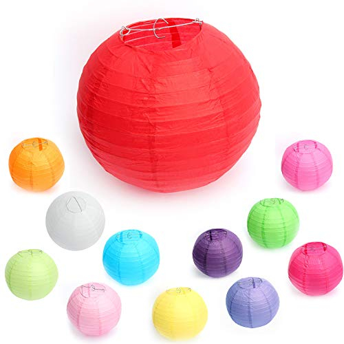 Meisax 10 Stücke Papier Laterne Lampions 10 (25 cm), rund Lampenschirm Dekoration Papierlaterne für Hochzeit Freier Geburtstag Party Garten (rot)