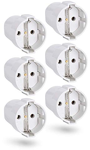 HEITECH PVC Schutzkontakt Kupplung bruchsicher - 6x Schutzkontakt Kupplung weiß, 250V, 16A, IP20 für Innenbereich - Schuko Stecker Kupplung