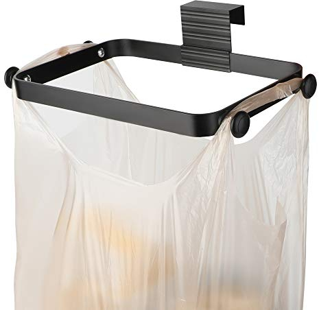 Support de sac poubelle en métal pour cuisine, bureau, dortoir, poubelle, sous le support de placard, crochet pour poubelle pour économiser de l'espace, noir