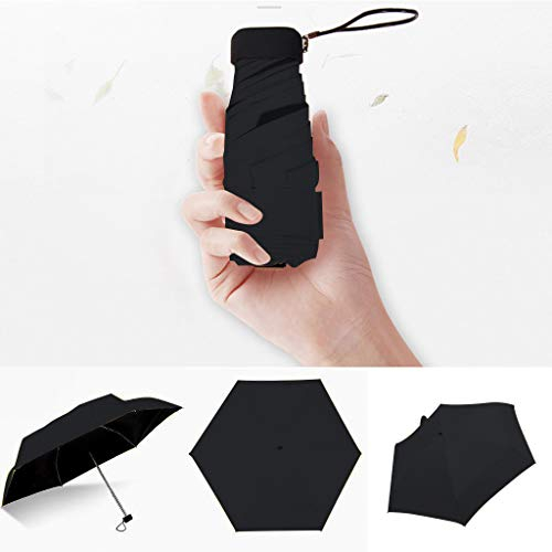 DJFEI Mini Regenschirm - Anti-UV Reise Taschenschirm, Ultra Light Kompakt Faltbar für Frauen Mädchen Kinder (A-Schwarz)