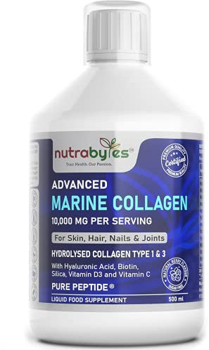 Marine Collagen Liquid 10000mg | Sugar Free | Hydrolysed Collagen Peptides | Hyaluronic Acid, Biotin, Silica, Vitamin C, Vitamin D3 | Skin, Hair, Nails | Liquid Collagen Supplement for Women & Men