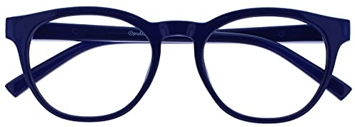 OPULIZE Blu Reading Glasses with Blue Light Blocking Cool Round Frame Spring Hinges Improve Sleep Computer Gaming Anti-Reflective Blue Mens Womens B5-3 +2.50