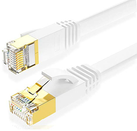 Eono Cat 7 Ethernet Kabel 1M- 10Gbit/s 600Mhz Lan Kabel Flaches Netzwerkkabel S/FTP mit Vergoldeter RJ45 für Router, Modem, Switch, Xbox One, PS5, PS4, TV (Flat White, 1M/3FT)
