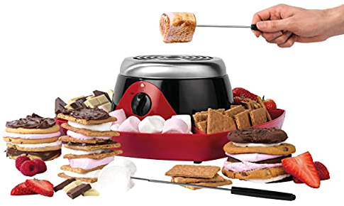 Giles & Posner EK4550G Electric Smores Maker - Indoor Marshmallow Toasting Kit, Flameless Marshmallow Roaster, Includes 4 Fondue Forks, Food Tray for Biscuits, Chocolate, 2 Temperature Settings