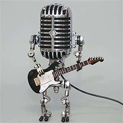 Anshka Vintage Microphone Robot Desk Lamp, Retro Style Microphone Robot Desk Lamp Holding Guitare Vintage, Vintage Light Home Decor Nightstand Desk Lamp for Bedroom, Bar, Restaurant (Black)