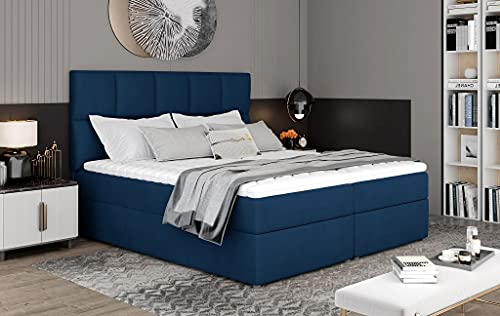 A-dekor home Boxspringbett Gloria Hotelbett, kontinentales Bett,140/160/180x200cm,Grau/Schwarz/Weiß/Grün/Blau/Rosa,Bettkasten, Bonell Matratze,Topper (Monolith 77 – Dunkelblau, 140 x 200 cm)