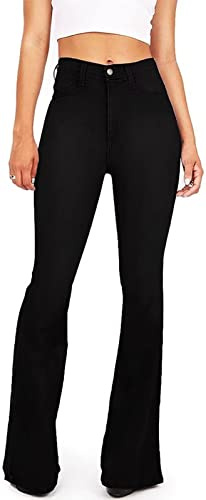 KDF Flare Jeans for Women Women's Bootcut Bell Bottom Jeans High Waisted Stretch Slimming Pants Black