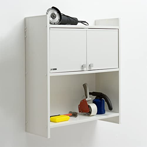 Armario de baño de PVC suspendido para pared, armario para ahorrar espacio sobre la lavadora con 2 puertas batientes y compartimento de 65 x 26 x 79 cm, cocina lavadora de exterior