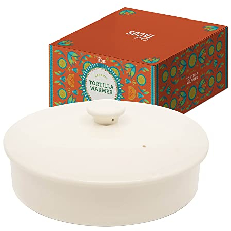 Chef Tacos Tortilla Warmer – Wärmebehälter – Tortilla Warmhalter aus Keramik – Tortilla Wärmer - Backofen- und Mikrowellengeeignet - Geeignet als Rotibox und Tortilla Halter (Creme, 20 cm)
