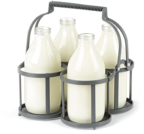 FiNeWaY 6 Milk Bottle Holder With Integrated Handle - Doorstep Retro Milk Crate - Glass Bottles, Wine Bottle Carrier