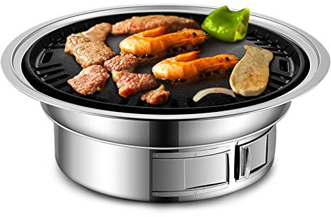 LIXADA Réchaud à Bois Barbecue à Charbon de Bois Antiadhésif Coréen Barbecue Grill Portable en Acier Inoxydable pour Camping Randonnée Barbecue
