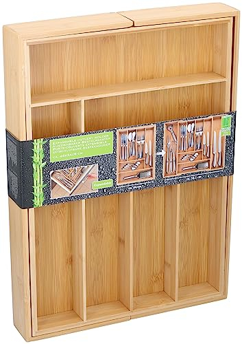 Alpina Ökologisches Bambu Ausziehbarer Besteckkasten mit 6 bis 8 Fächer, 46cm x 34-56.5cm x 6cm