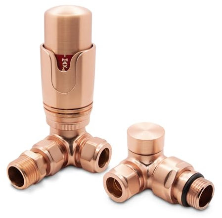 Copper Corner Modern Thermostatic Radiator Towel Rail Valves Central Heating (Pair) 1/2 BSP