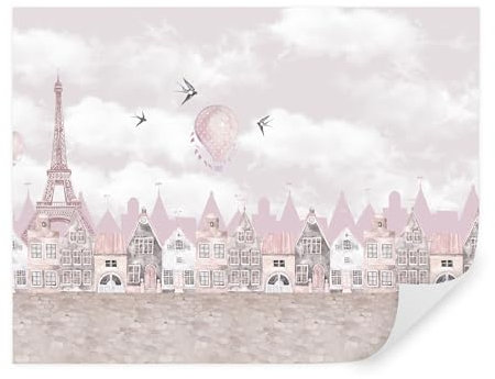 TAPEKO Papier Peint Chambre Enfant 260x180 cm style Una rappresentazione della bella Parigi in colori rosa pour Fille Papier Peint intissé u94128