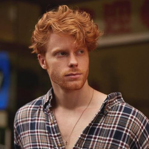 Beweig Orange Synthetische Locken Perücke Männer Cosplay Kostüm Alltagshaar Synthetische hitzebeständige Männer volle Perücke 21,5-22 Zoll