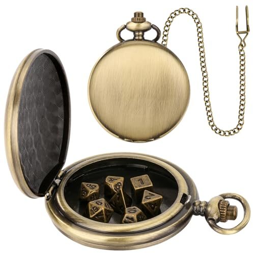 Mini-DND-Würfel Set mit Bronzefarbenen, Glattem Taschenuhrgehäuse, 7-teiliges D&D-Würfelset aus Polyedrischem Metall, D&D-Geschenke mit Geschenkbox, Rollenspiel-Brettspielzubehör