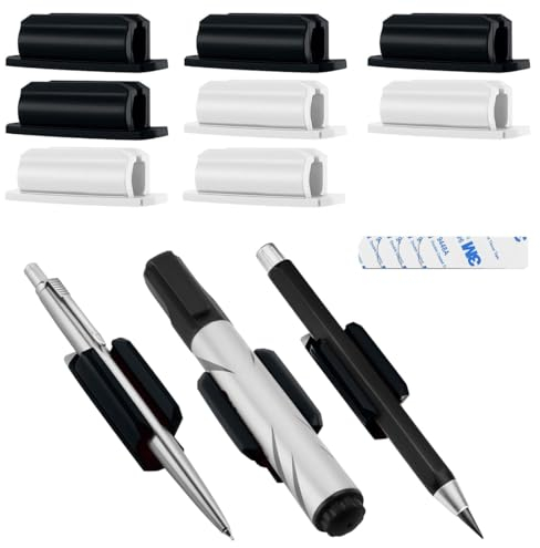 Tomedeks 8 Piezas Portalápices, Soporte para Bolígrafos, Soporte para Bolígrafos, Clip para Lápiz, Gadgets De Escritorio, Accesorios De Oficina(Blanco/Negro)