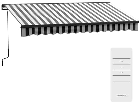 Outsunny Gelenkarmmarkise elektrisch Balkonmarkise 350 x 250 cm Sonnenschutz mit UV-Schutz, Handkurbel, verstellbare Kassettenmarkise mit Fernbedienung, Grau+Weiß