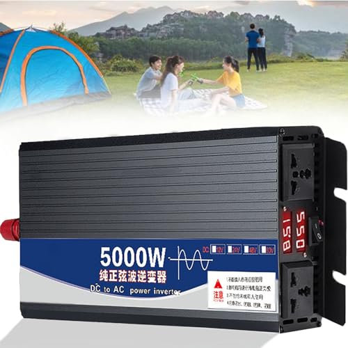 Convertisseur Pur Sinus 5000W Convertisseur Transformate Tension Voiture Solaire Charge Watt DC 12V 24V 48V 60V 72V à AC 220V 230V 240V Adaptateur Portable Power Inverter Chargeur Onduleur(24Vto220V)
