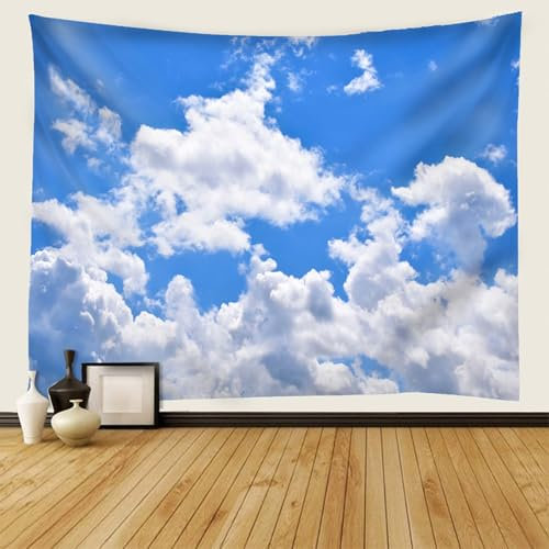AMDXD Tapisserie 240x220cm, Landschaft Natur Wandteppich Himmel Wolken Wandtuch Polyester Heimdekorationen für Wohnzimmer Schlafzimmer Wanddeko, Blau Weiß