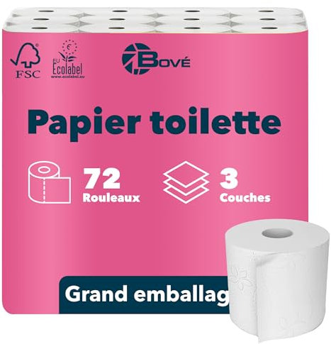 BOVE Toilettenpapier 4-lagig, 150 Blatt, 72 Rollen Großpackung (9 x 8 Rollen), Weiß, 100% Zellstoff, dezent gemustert – ultraweich & reißfest Klopapier