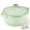 Overmont 26cm/5.2L Enamelled Cast Iron Round Casserole Dish With Lid,5.5QT, Cookbook -Non-stick Dutch Oven for Braising, Stews, Roasting, Bread Baking - Bean green