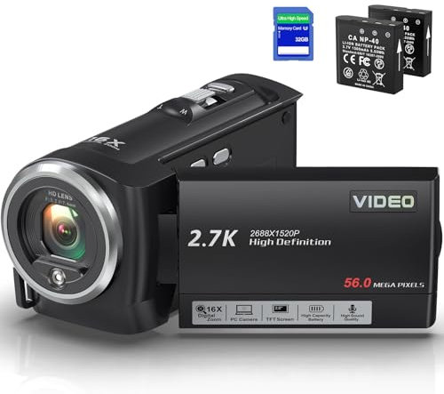 Cámara de video 5K, videocámara de 64 MP con zoom digital de 18X, WiFi, visión nocturna IR, cámara de vlogging para YouTube, pantalla táctil, incluye tarjeta SD, micrófono, 2 baterías, control remoto