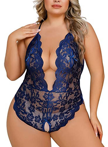 Sexy Lingerie Damen Hohle Spitzenoveralls für Frauen, hohe Taille, Dessous in Übergröße Comic Dessous (A, XXXL)