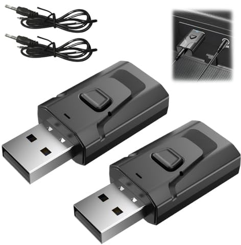 2 adattatori USB Bluetooth USB con cavo audio da 3,5 mm, compatibili con vari dispositivi, tra cui computer, televisori, proiettori, altoparlanti e altoparlanti per auto