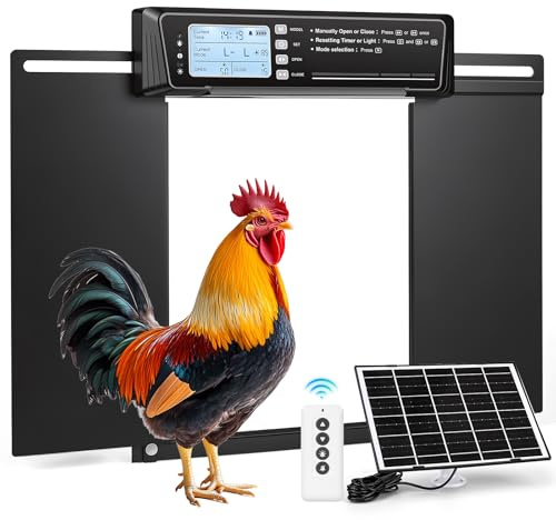 PUTINEI Puerta Gallinero Automatica Solar con Mando a Distancia, Sensor de luz y Temporizador, Anti-atrapamiento, Puerta Gallinero Grande con Pantalla LCD